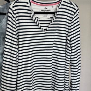 Tommy Bahama Navy and White Striped Shirt